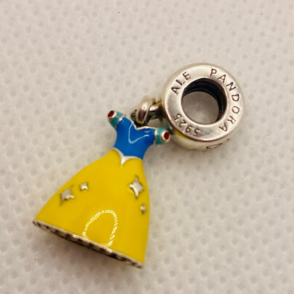 EUC Pandora 791579ENMX Silver Disney Snow Whites Light Yellow Dress Dangle Charm - Picture 5 of 7